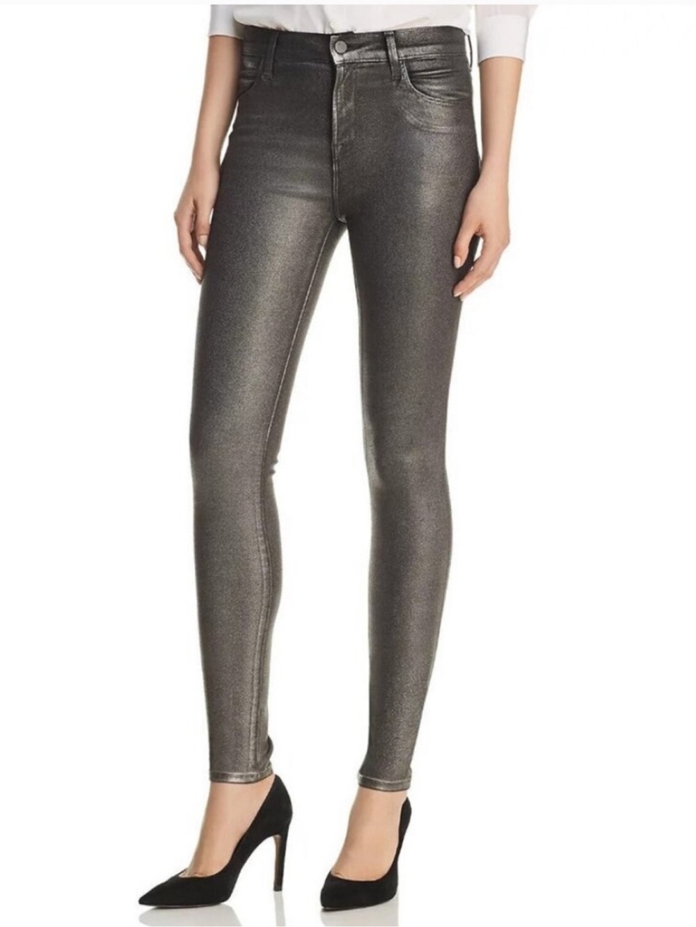 JBrand Maria High Rise Skinny Jeans 26 Silver Lament Coated Metallic Stretch NWT - Picture 1 of 6